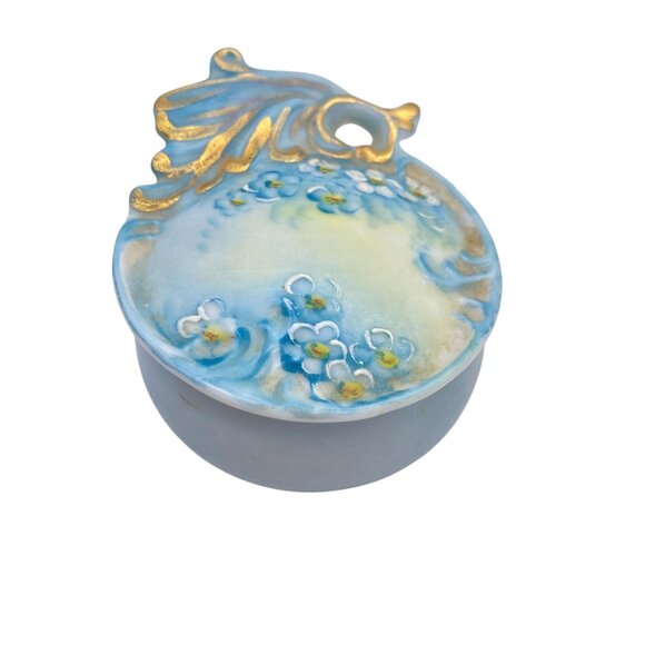 Vintage floral hand painted trinket dish boxes pink blue dresser box jewelry - Picture 3 of 11